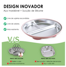 Prato Bebê Infantil Criança 3 Divisórias Inox Silicone Ventosas Alimentação Livre de BPA