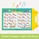 Livro Interativo Sonoro Bilíngue Infantil Português Inglês + Lousa Mágica Reutilizável + 2 Canetas Marcadoras 3+ Anos