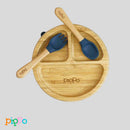 Kit Prato Pratinho + Talheres Infantil Livre de BPA com Divisórias em Bambu Com Ventosa Introdução Alimentar