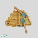 Kit Prato Pratinho + Talheres Infantil Livre de BPA com Divisórias em Bambu Com Ventosa Introdução Alimentar