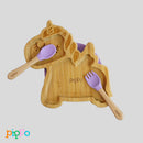 Kit Prato Pratinho + Talheres Infantil Livre de BPA com Divisórias em Bambu Com Ventosa Introdução Alimentar
