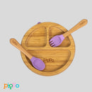 Kit Prato Pratinho + Talheres Infantil Livre de BPA com Divisórias em Bambu Com Ventosa Introdução Alimentar
