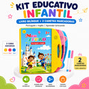 Livro Interativo Sonoro Bilíngue Infantil Português Inglês + Lousa Mágica Reutilizável + 2 Canetas Marcadoras 3+ Anos